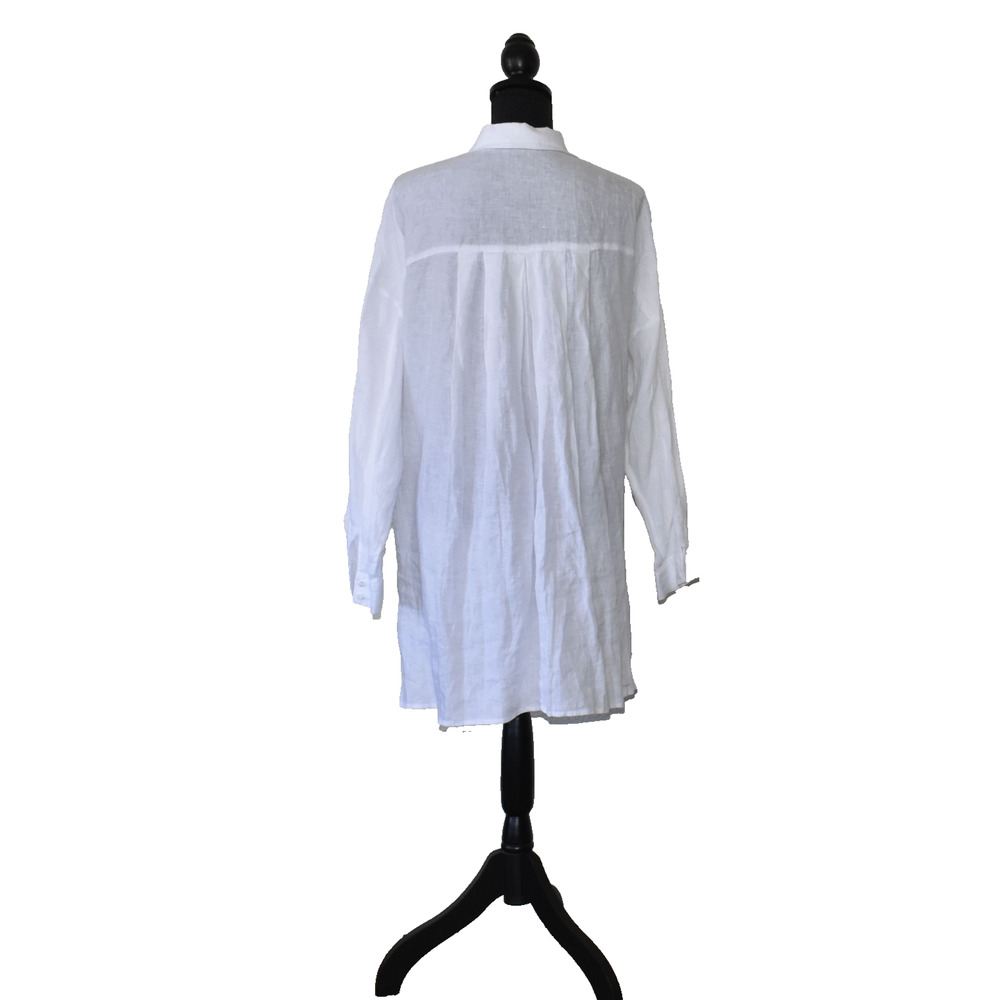 A6 Auth EILEEN FISHER White Organic Linen Classic Collar Long Shirt Dress Sz XL - Picture 4 of 7